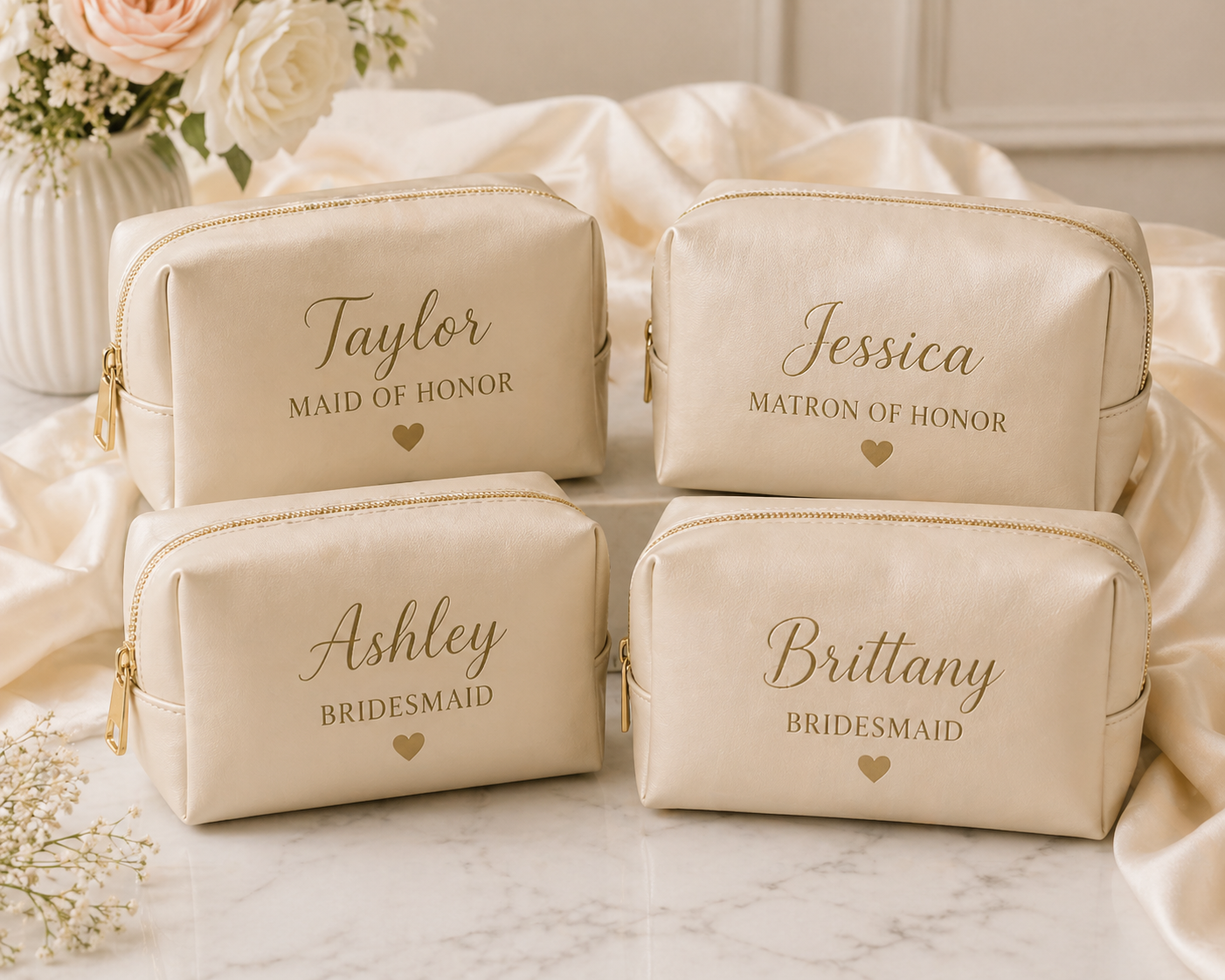 Personalized Bridesmaid Cosmetic Bags – Wedding Day Essential