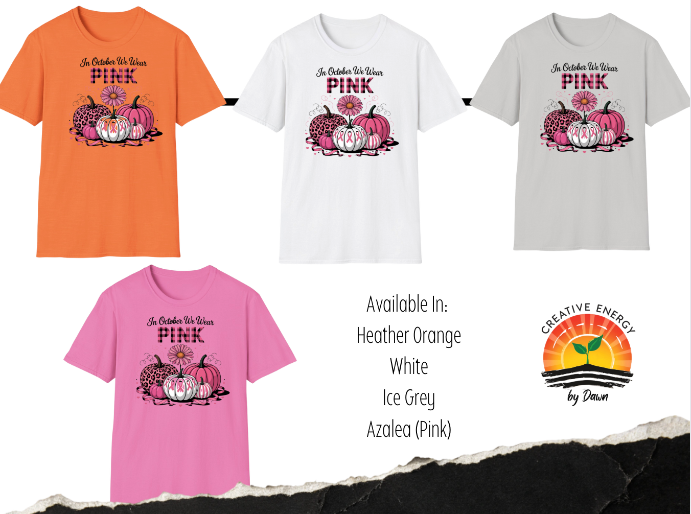 In October We Wear Pink Pumpkin Tee – Breast Cancer Awareness Shirt | Creative Energy by Dawn