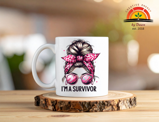 💖 “I’m a Survivor” 12 oz Ceramic Mug | Breast Cancer Awareness