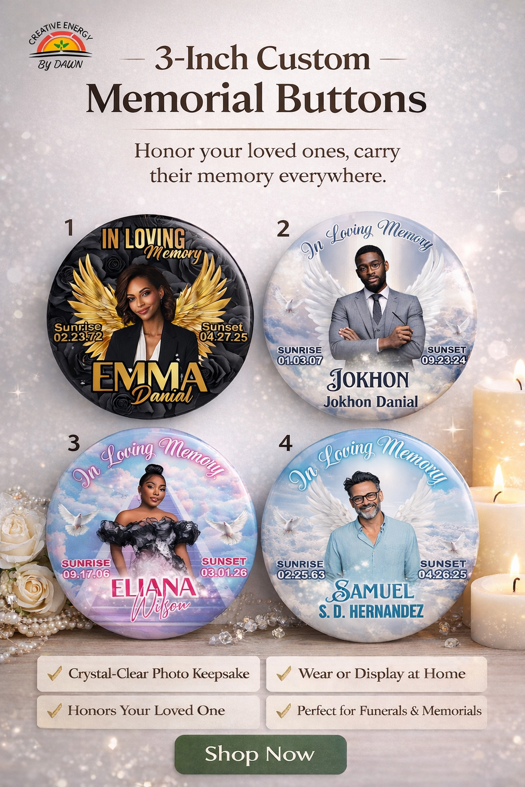 Memorial Buttons (3-Inch) – Custom Photo Keepsake