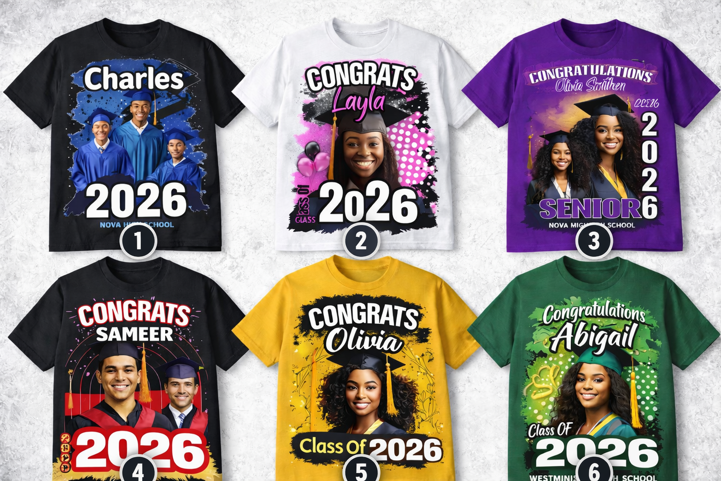 🎓 Family Graduation Celebration Bundle – (4 Shirts, 1 Slate, and 2 Mugs)-$135