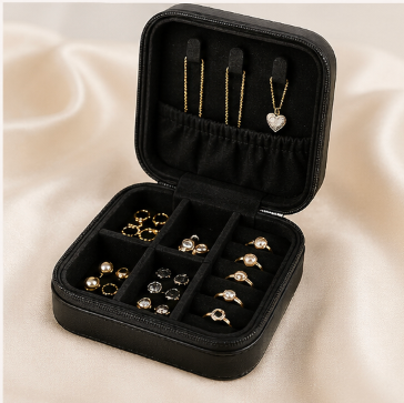 Personalized Travel Jewelry Case – Cream or Black | Bridesmaid Gift, Wedding Keepsake