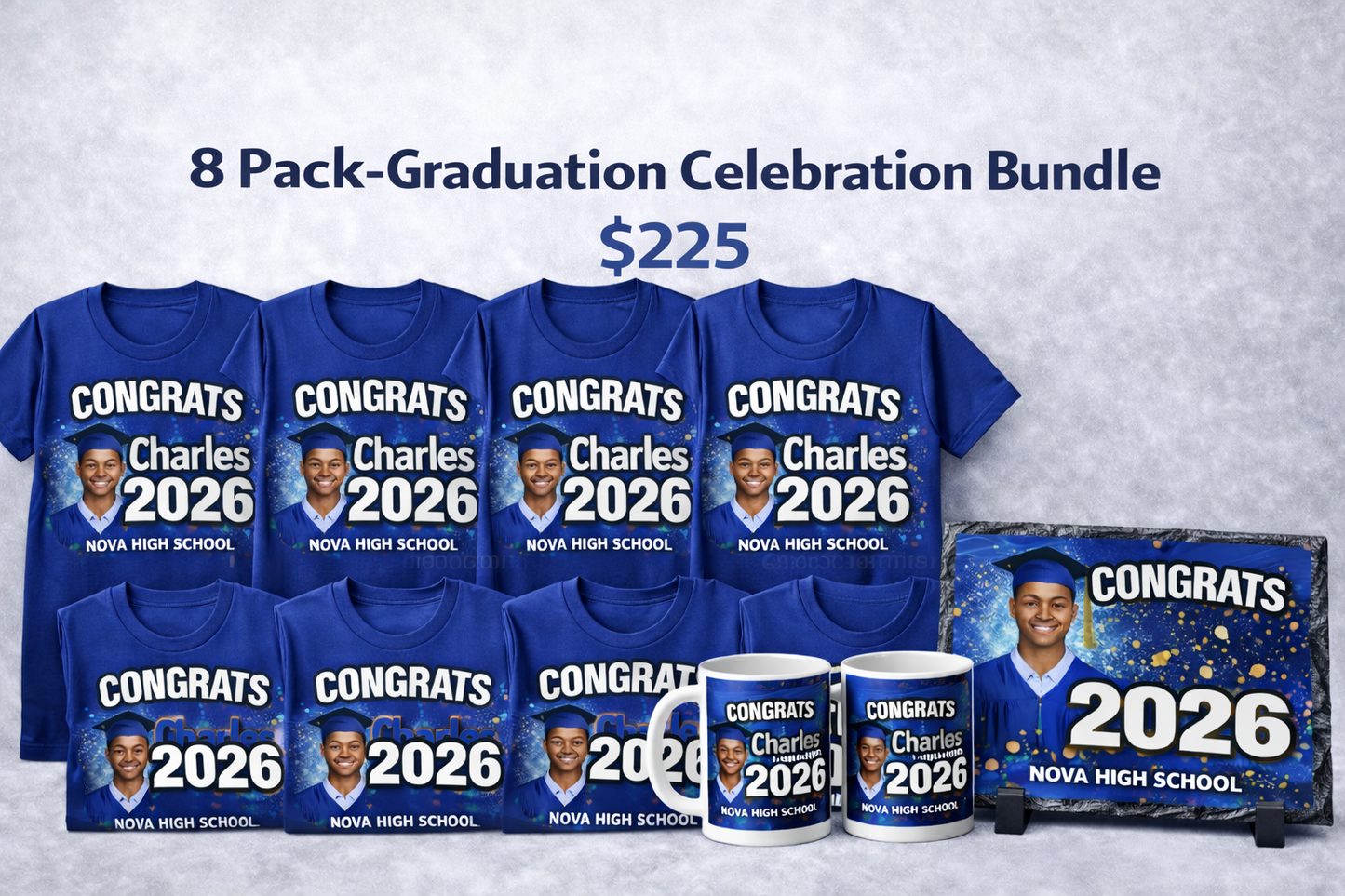 🎓 Premium Graduation Celebration Bundle (8 Shirts, 1 Slate, and 2 Mugs)- $225